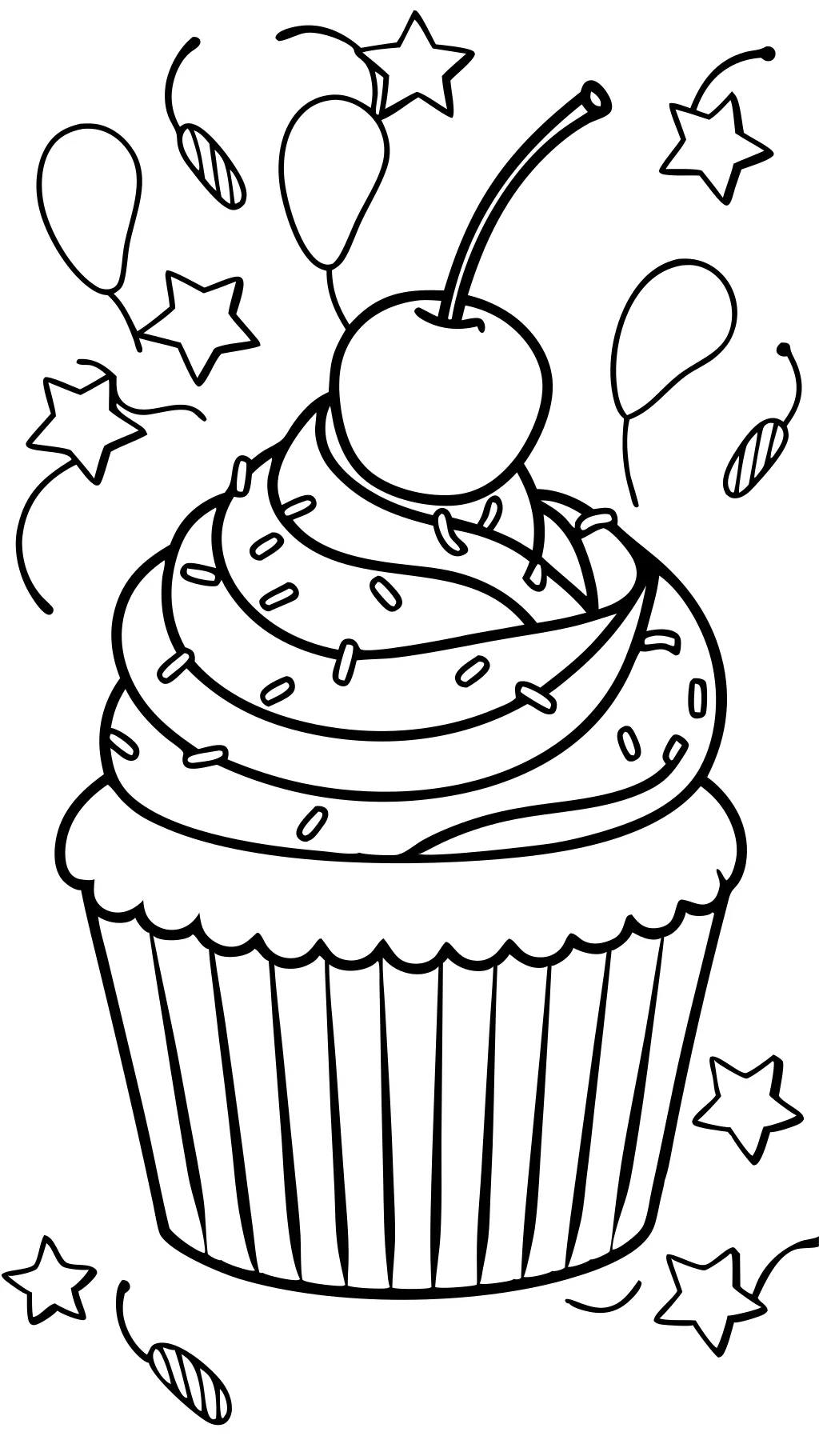 Página para colorear de cupcaones de cumpleaños